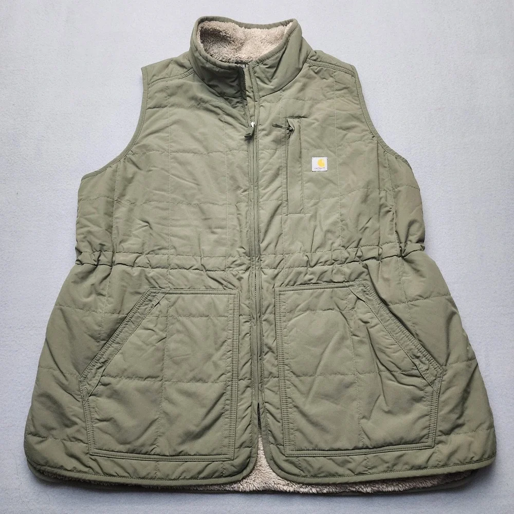 Carhartt Rain Defender Relaxed Fit Sherpa Lined Quilted Vest Olive Green XL
